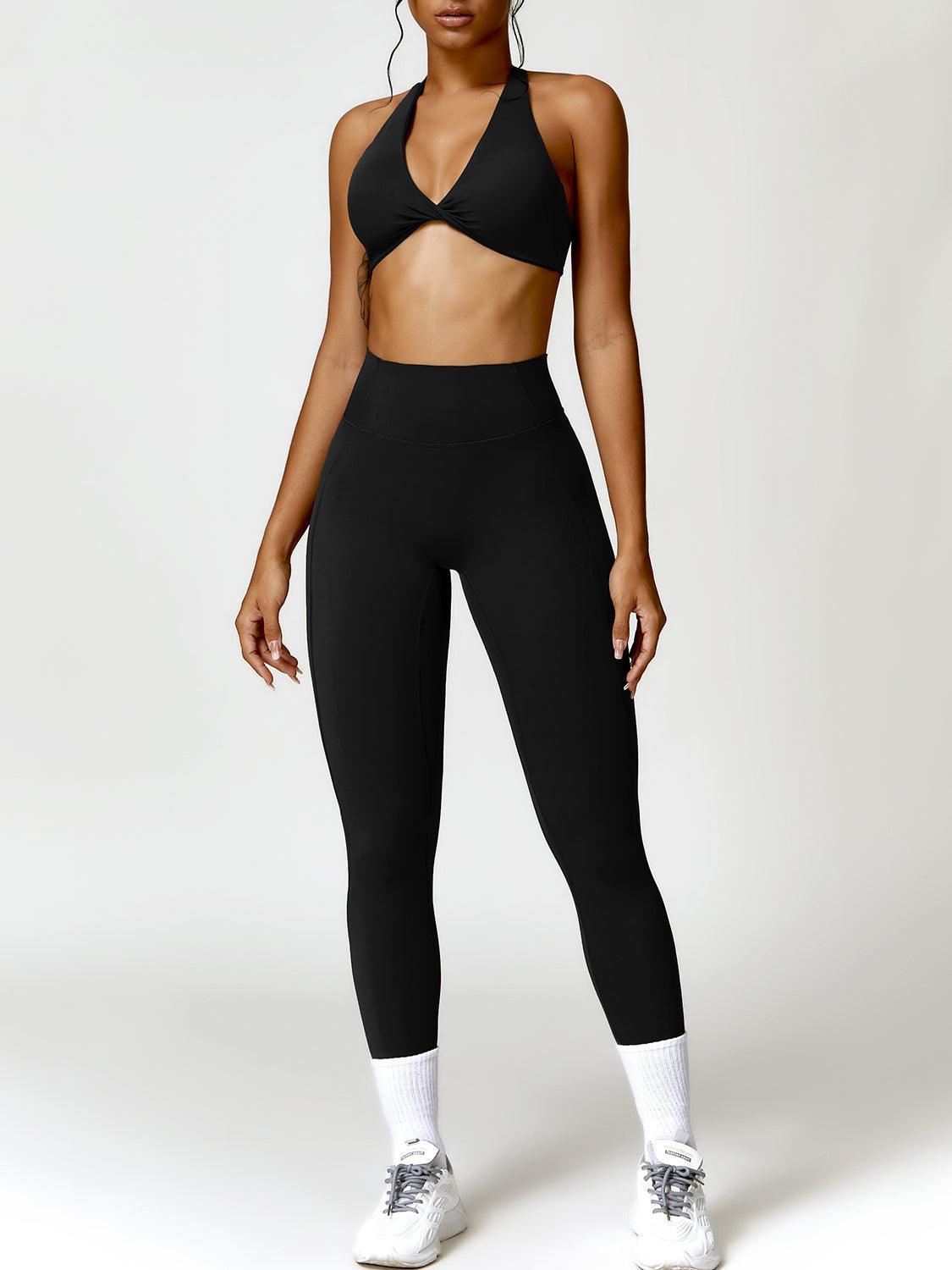 Twisted Halter Neck Bra and High Waist Leggings Active Set - 808Lush