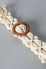 Shell Braid Belt with Wood Buckle - 808Lush