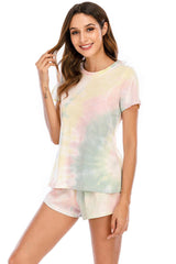 Tie-Dye Round Neck Short Sleeve Top and Shorts Lounge Set - 808Lush