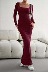 Long Sleeve Square Neck Maxi Bodycon Dress - 808Lush