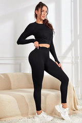 Ruched Round Neck Top and Active Leggings Set - 808Lush