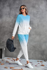 Gradient Round Neck Sweatshirt and Joggers Set - 808Lush