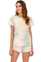 Tie-Dye Round Neck Short Sleeve Top and Shorts Lounge Set - 808Lush