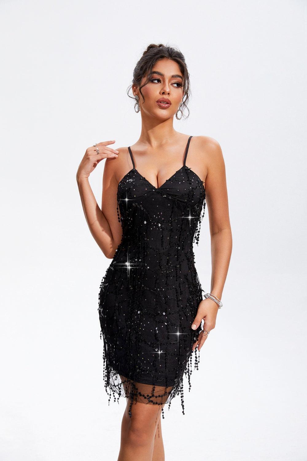 Sequin V-Neck Wrap Cami Dress - 808Lush