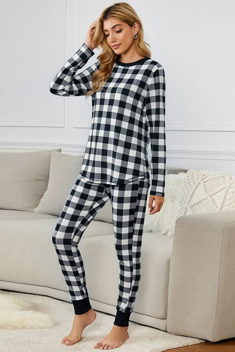 Plaid Tee & Pants Pajama Set - 808Lush