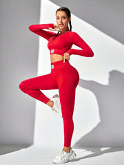 Round Neck Long Sleeve Top and Leggings Active Set - 808Lush