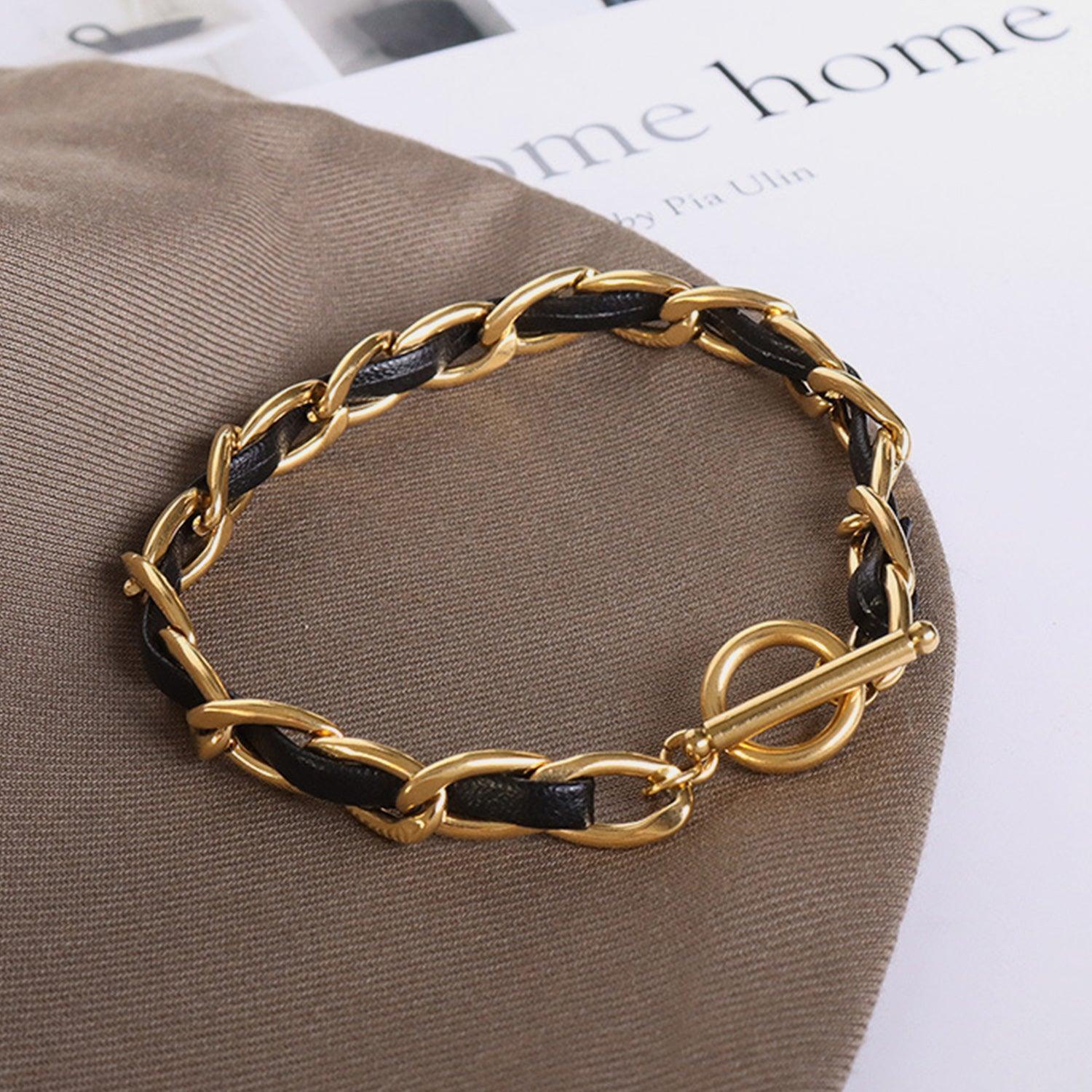 18K Gold-Plated Leather Chain Bracelet - 808Lush