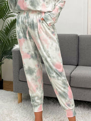 Tie-Dye Round Neck Top and Drawstring Pants Lounge Set - 808Lush