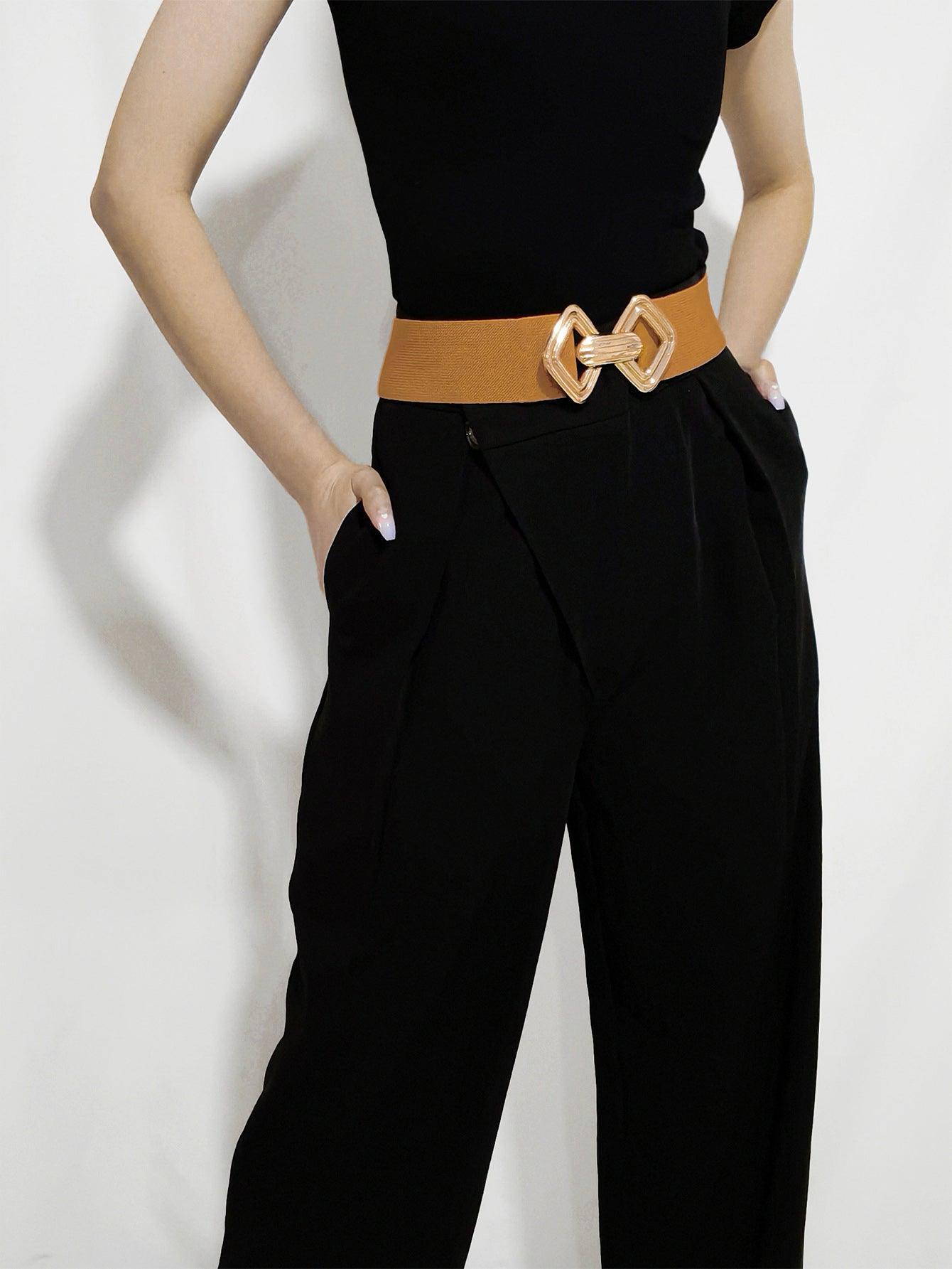 Geometric Buckle Elastic Wide Belt - 808Lush