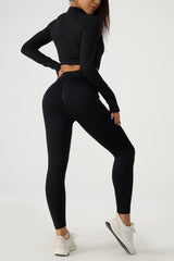 Quarter Zip Raglan Sleeve Top and High Waist Leggings Active Set - 808Lush