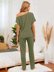 Boat Neck Top and Pants Lounge Set - 808Lush