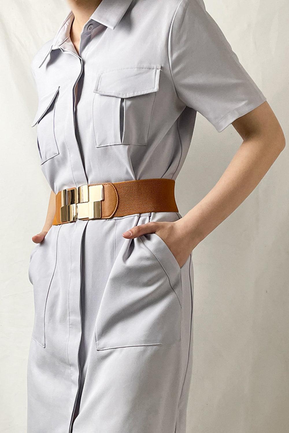 Geometric Buckle Elastic Wide Belt - 808Lush