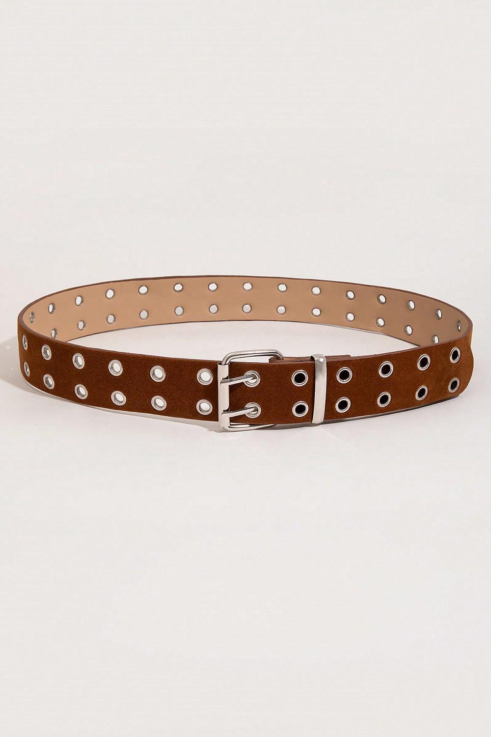 Double Row Grommet PU Leather Belt - 808Lush