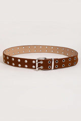 Double Row Grommet PU Leather Belt - 808Lush