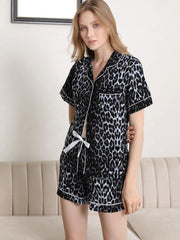 Lapel Collar Shirt and Shorts Pajama Set - 808Lush