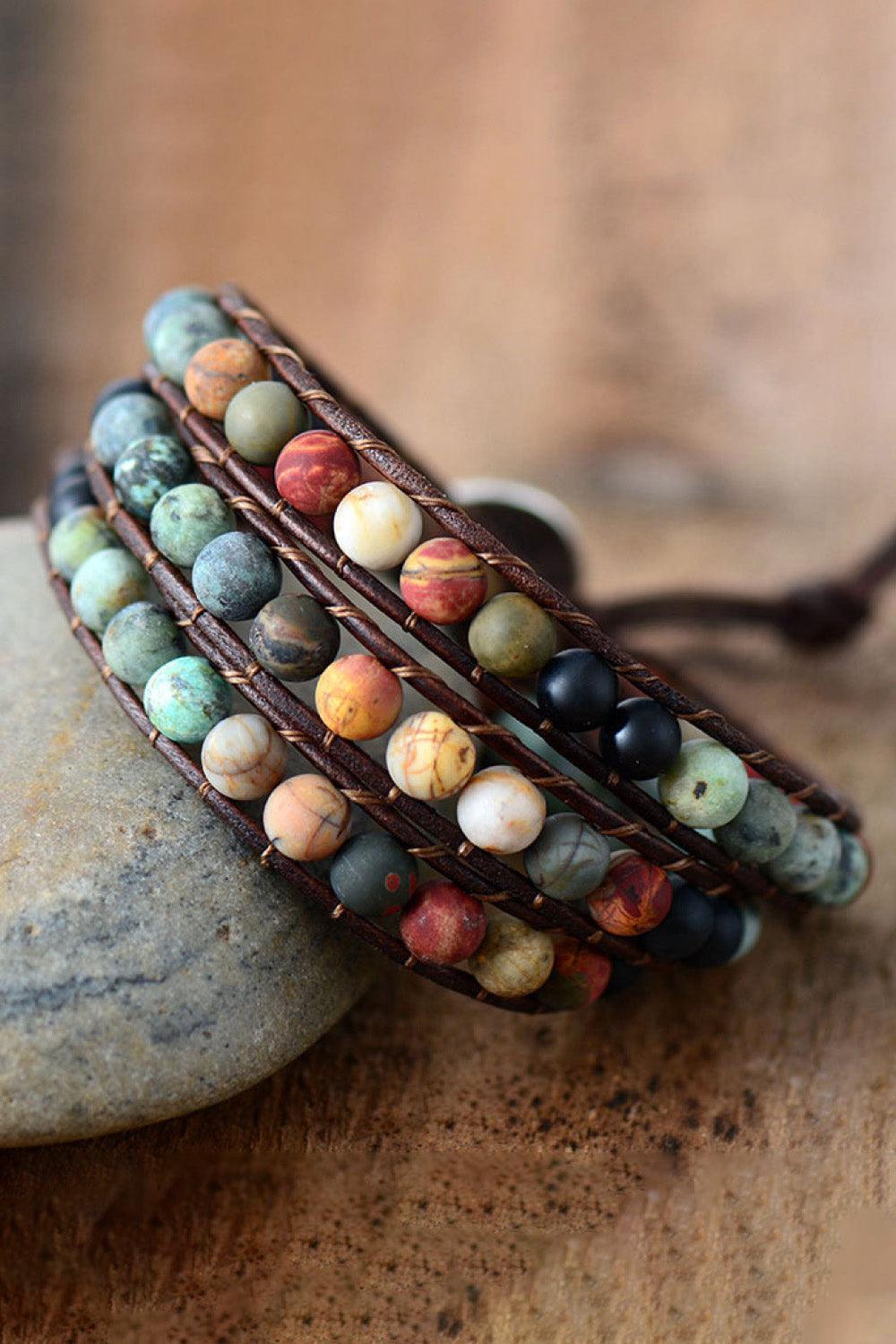 Handmade Triple Layer Beaded Agate Bracelet - 808Lush