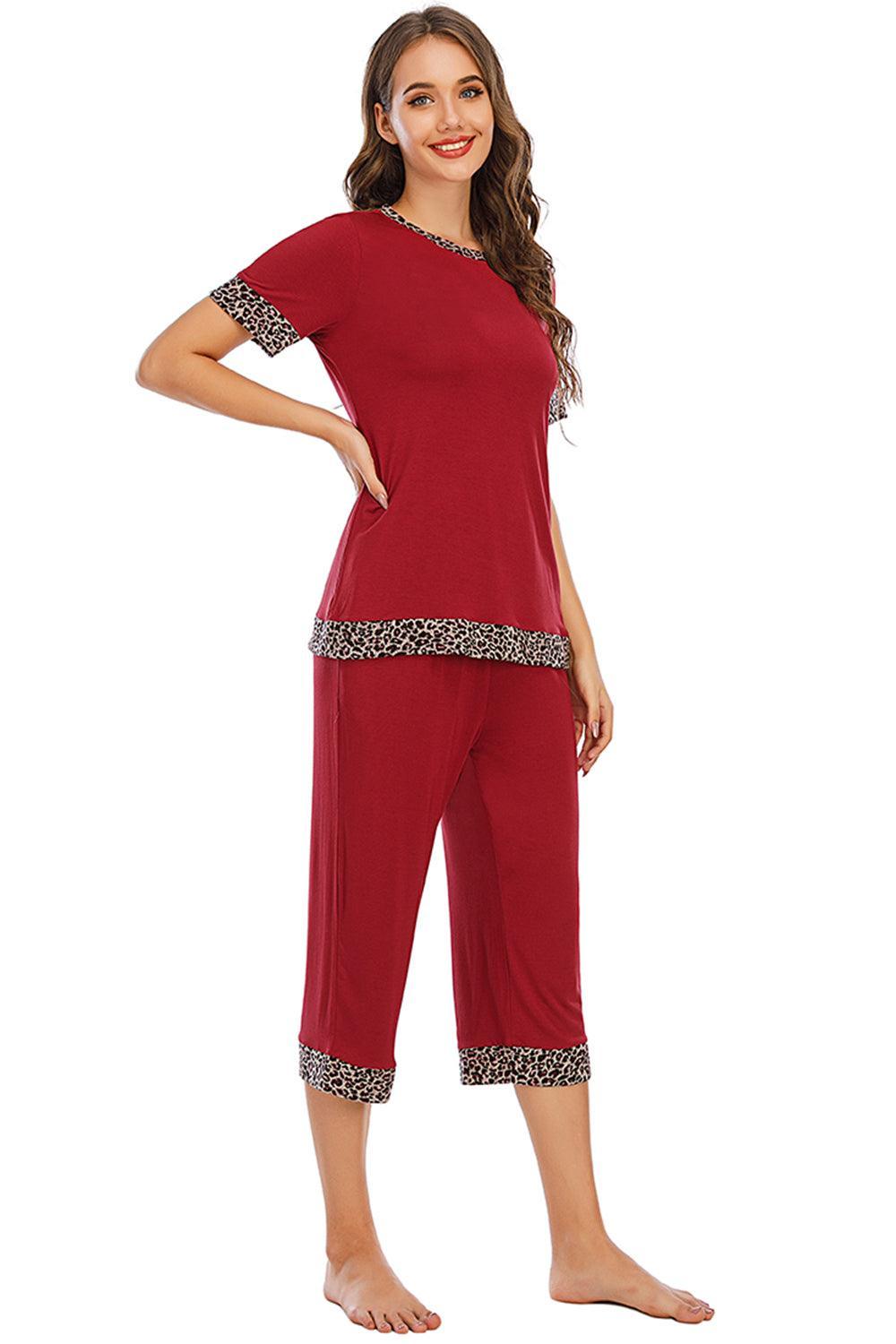 Round Neck Short Sleeve Top and Capris Pants Lounge Set - 808Lush