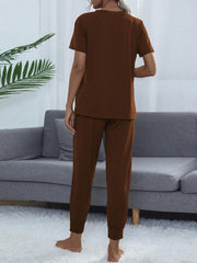 Round Neck Top and Pants Lounge Set - 808Lush