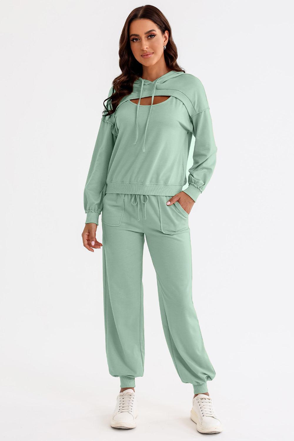 Cutout Drawstring Hoodie and Joggers Active Set - 808Lush