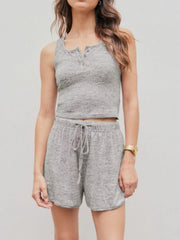 Quarter Button Sleeveless Top and Drawstring Shorts Lounge Set - 808Lush