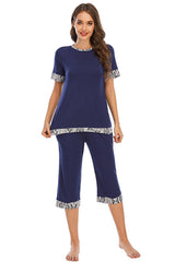 Round Neck Short Sleeve Top and Capris Pants Lounge Set - 808Lush