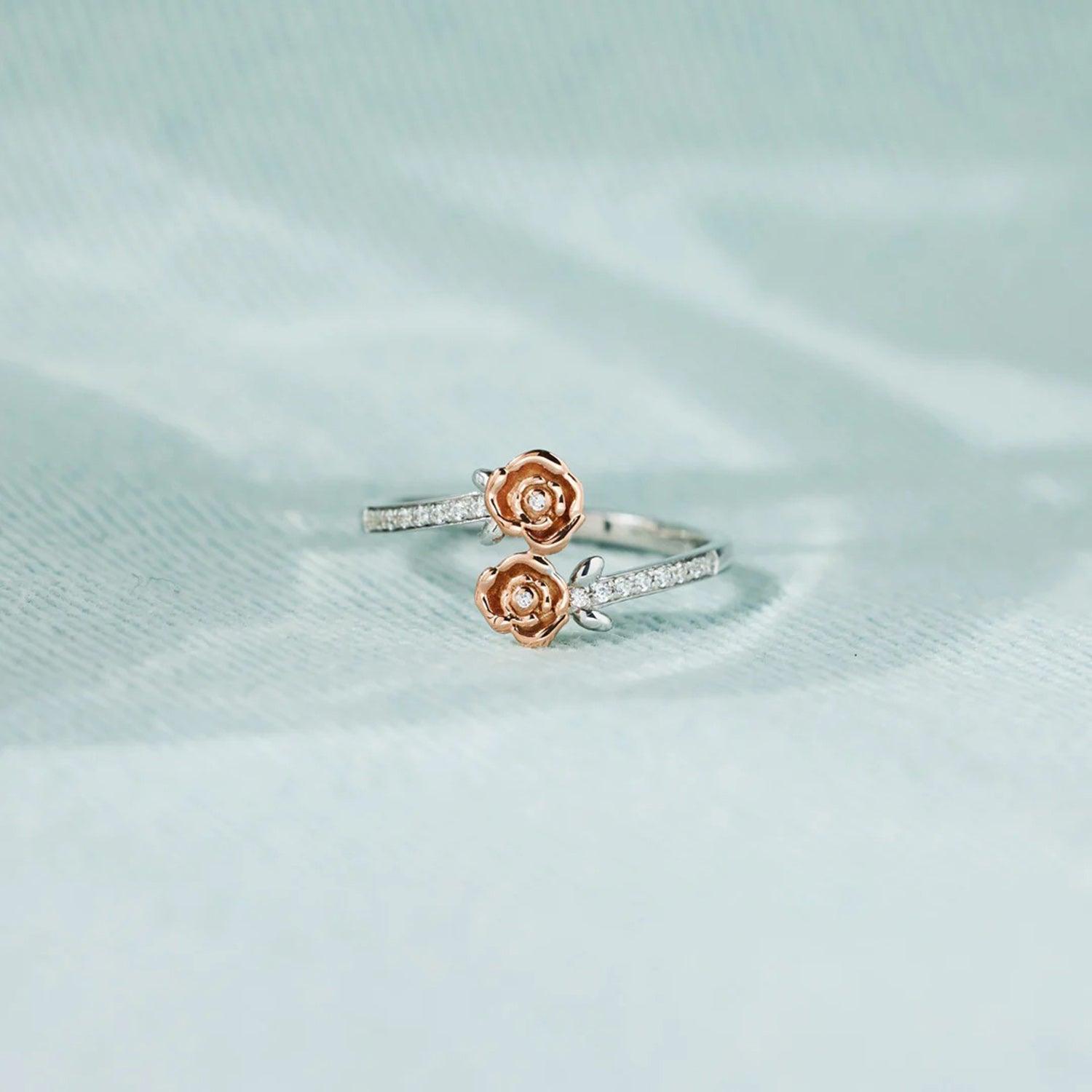 Rose Shape Inlaid Zircon Bypass Ring - 808Lush