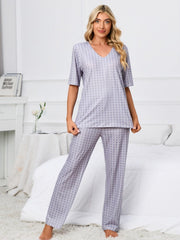 Printed V-Neck Top and Pants Lounge Set - 808Lush