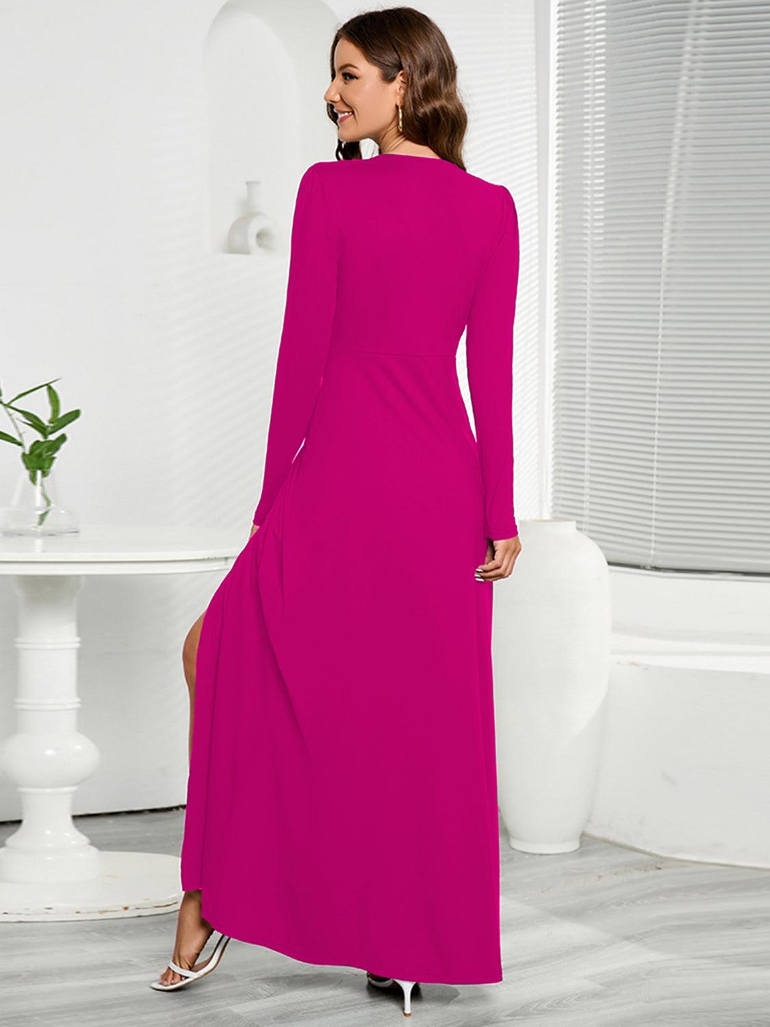 V-Neck Long Sleeve Split Dress - 808Lush