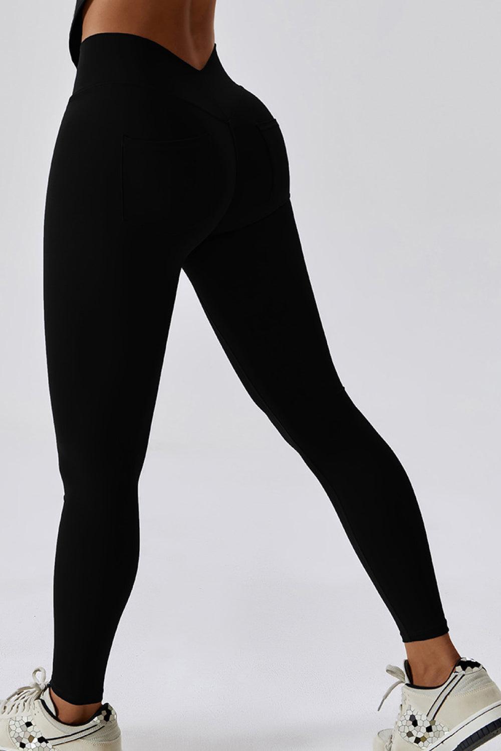 Wide Waistband Slim Fit Back Pocket Sports Leggings - 808Lush