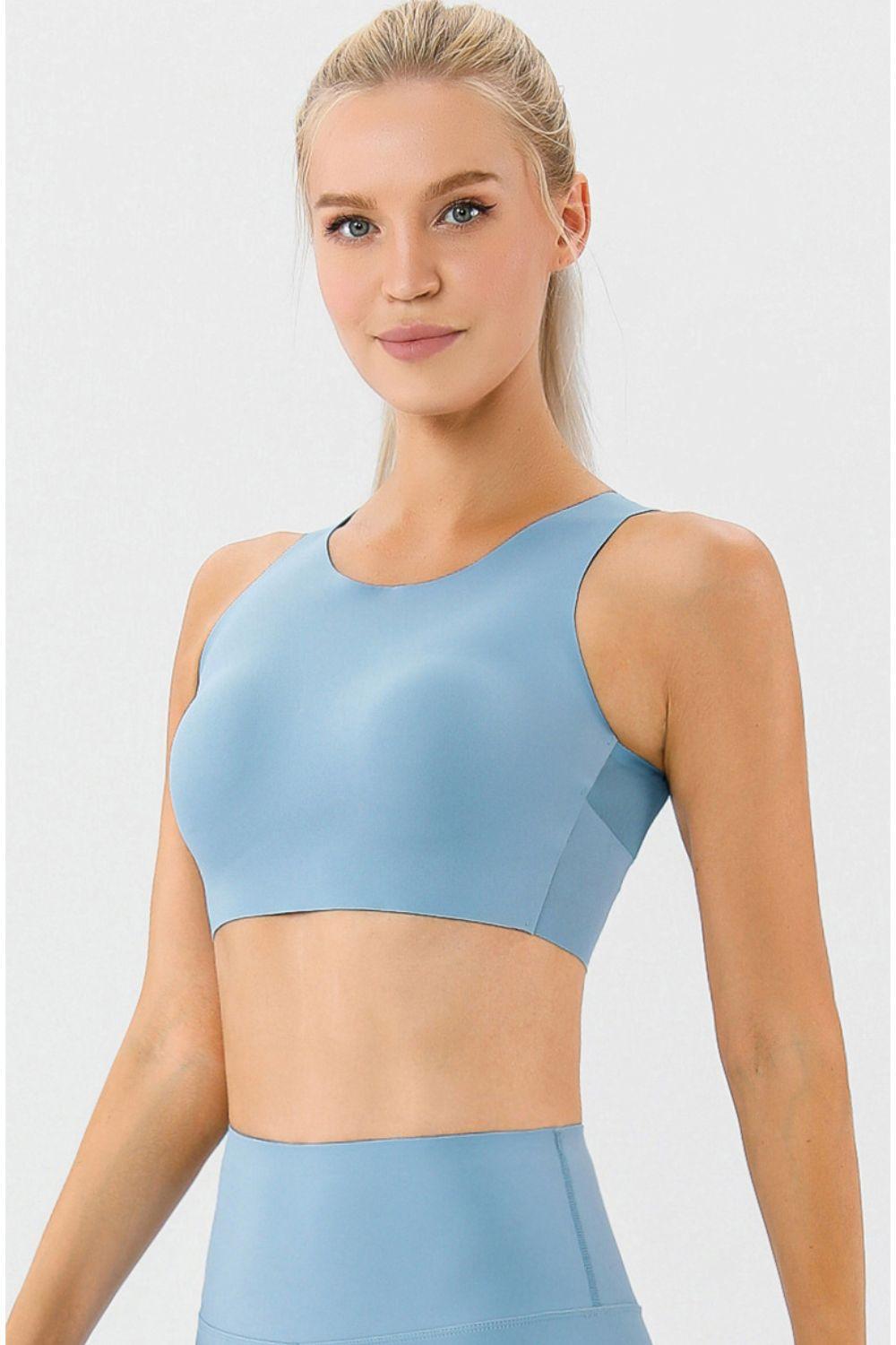 Round Neck Wide Strap Active Bra - 808Lush