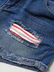 American flag patch skinny denim shorts - 808Lush