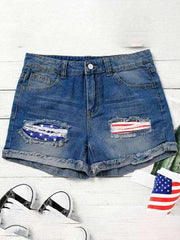 American flag patch skinny denim shorts - 808Lush