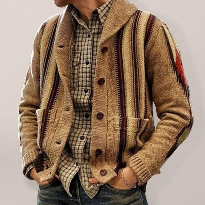 Men jacket long sleeve jacquard sweater lapel outer wear sweater - 808Lush