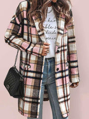 Autumn and winter women's lapel pocket plaid wool coat - 808Lush