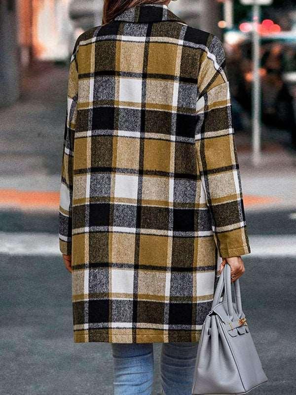 Autumn and winter women's lapel pocket plaid wool coat - 808Lush