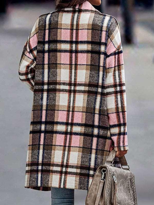 Autumn and winter women's lapel pocket plaid wool coat - 808Lush