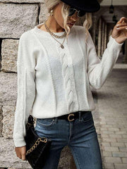 Autumn and winter women's twist long sleeve white sweater - 808Lush