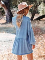 Balloon Sleeve Short Dress Vintage Fashion Loose Denim Dress - 808Lush