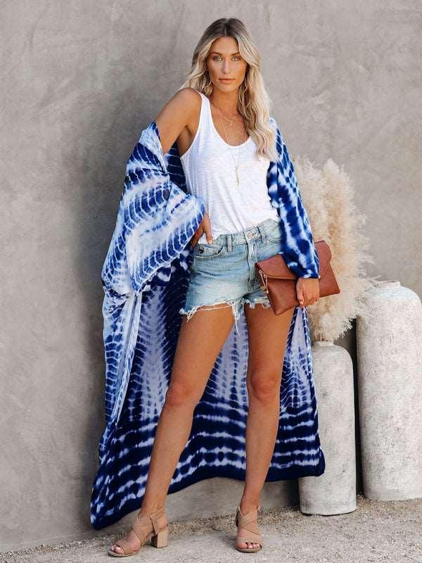 Beach Cover Up Tie Dye Graphic Print Sun Protection Cardigan Bikini Over Cover Up - 808Lush