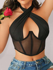 Beautiful chest mesh strap sexy hot girl hanging neck tube top sexy lingerie - 808Lush