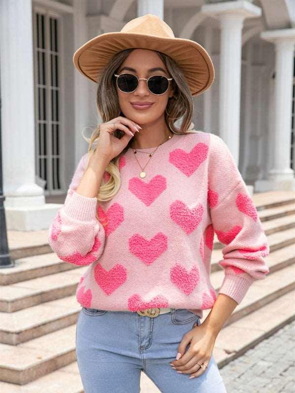 Big Heart Valentine's Day Round Neck Sweater Pullover Large Size Heart Sweater - 808Lush