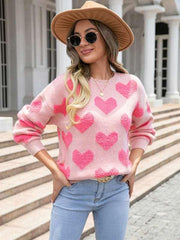 Big Heart Valentine's Day Round Neck Sweater Pullover Large Size Heart Sweater - 808Lush