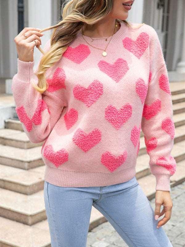 Big Heart Valentine's Day Round Neck Sweater Pullover Large Size Heart Sweater - 808Lush