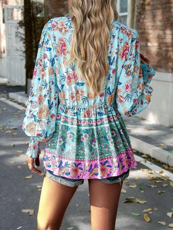 Bohemian casual style cotton printed long-sleeved shirt for women - 808Lush