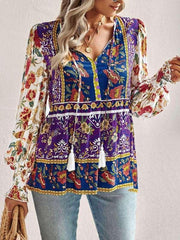 Bohemian casual style cotton printed long-sleeved shirt for women - 808Lush