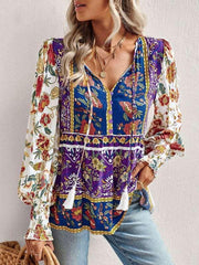 Bohemian casual style cotton printed long-sleeved shirt for women - 808Lush