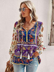 Bohemian casual style cotton printed long-sleeved shirt for women - 808Lush