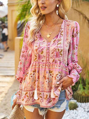 Bohemian casual style cotton printed long-sleeved shirt for women - 808Lush