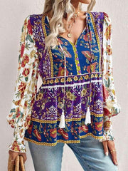 Bohemian casual style cotton printed long-sleeved shirt for women - 808Lush