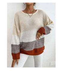 Bottoming Pullover Crew Neck Contrast Knit Sweater - 808Lush